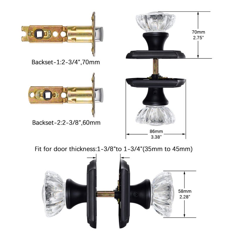 CLCTK Passage Glass Door Knobs Interior, Antique Crystal Door Knobs for Hall and Closet, Matte Black - Image 4